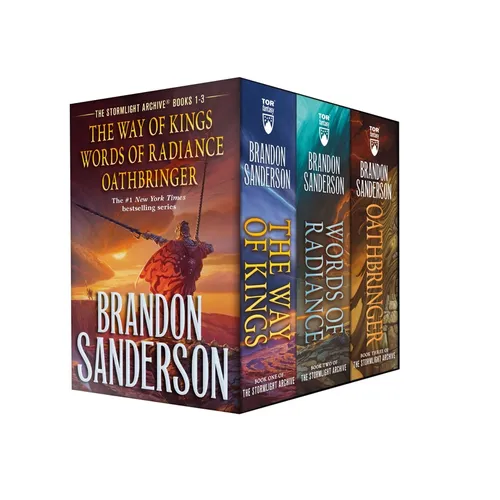 Box set of 'The Stormlight Archive' books by Brandon Sanderson on a white background