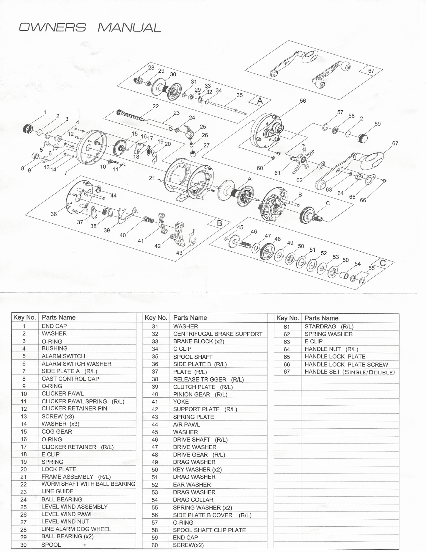 Technical diagram of mechanical parts with a parts list on a white background