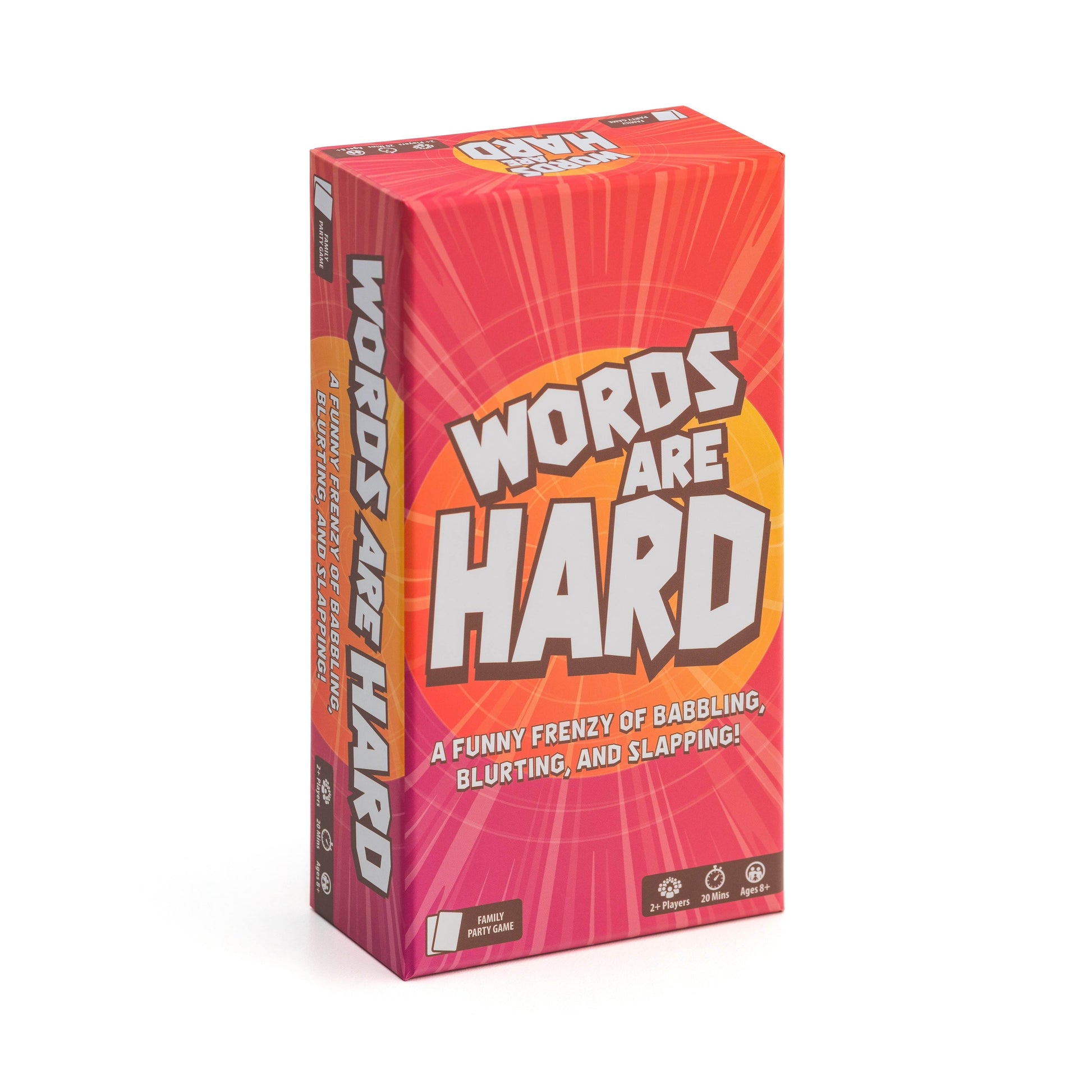 Board game box titled 'Words Are Hard' on a white background