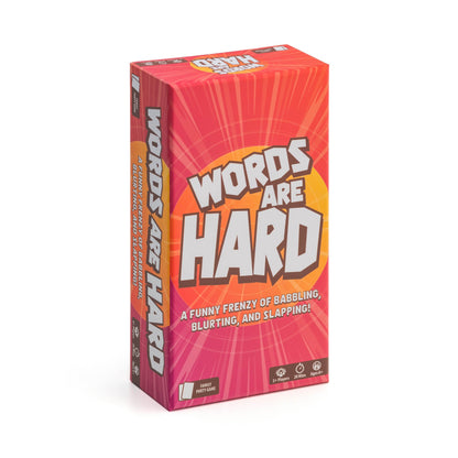 Board game box titled 'Words Are Hard' on a white background