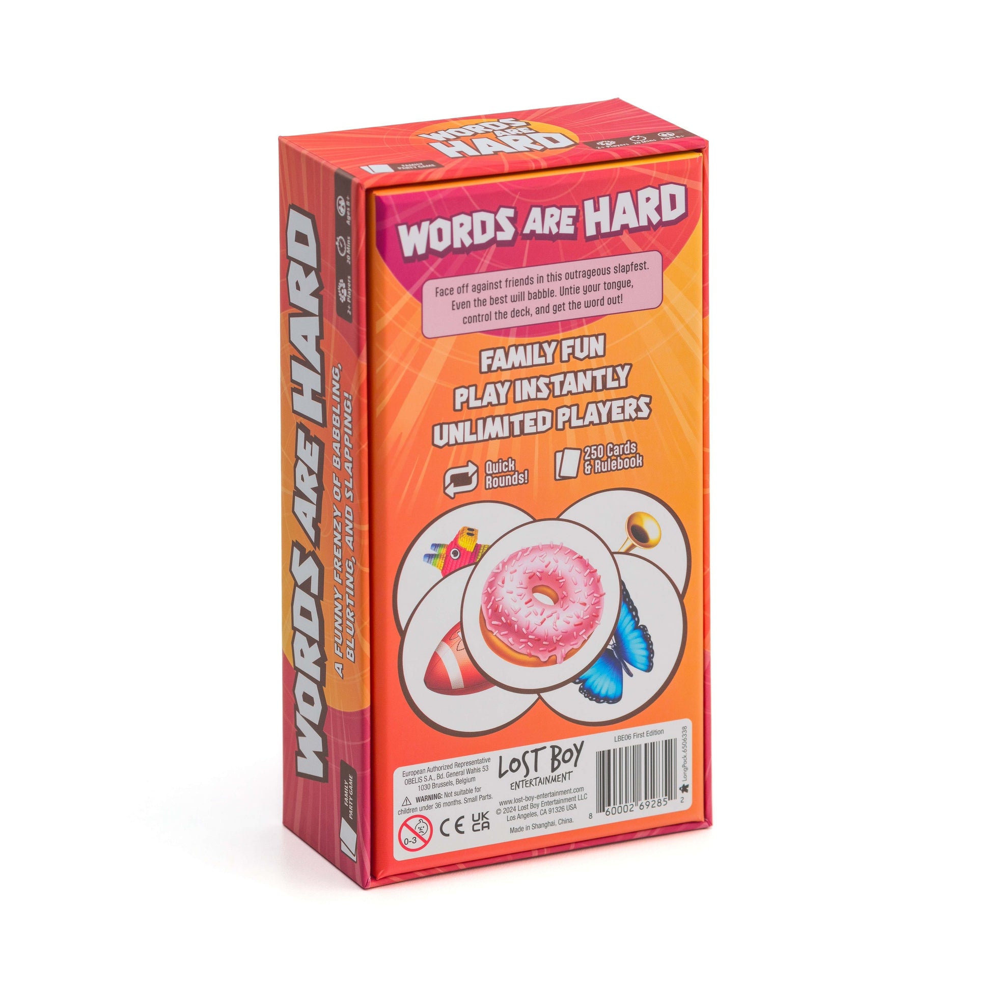 Box of 'Words Are Hard' game on a white background