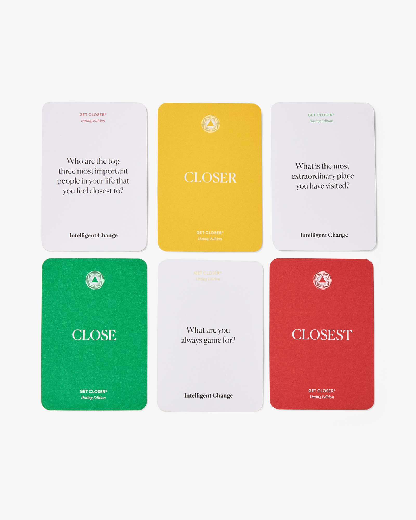 Set of cards with questions and answers on a white background