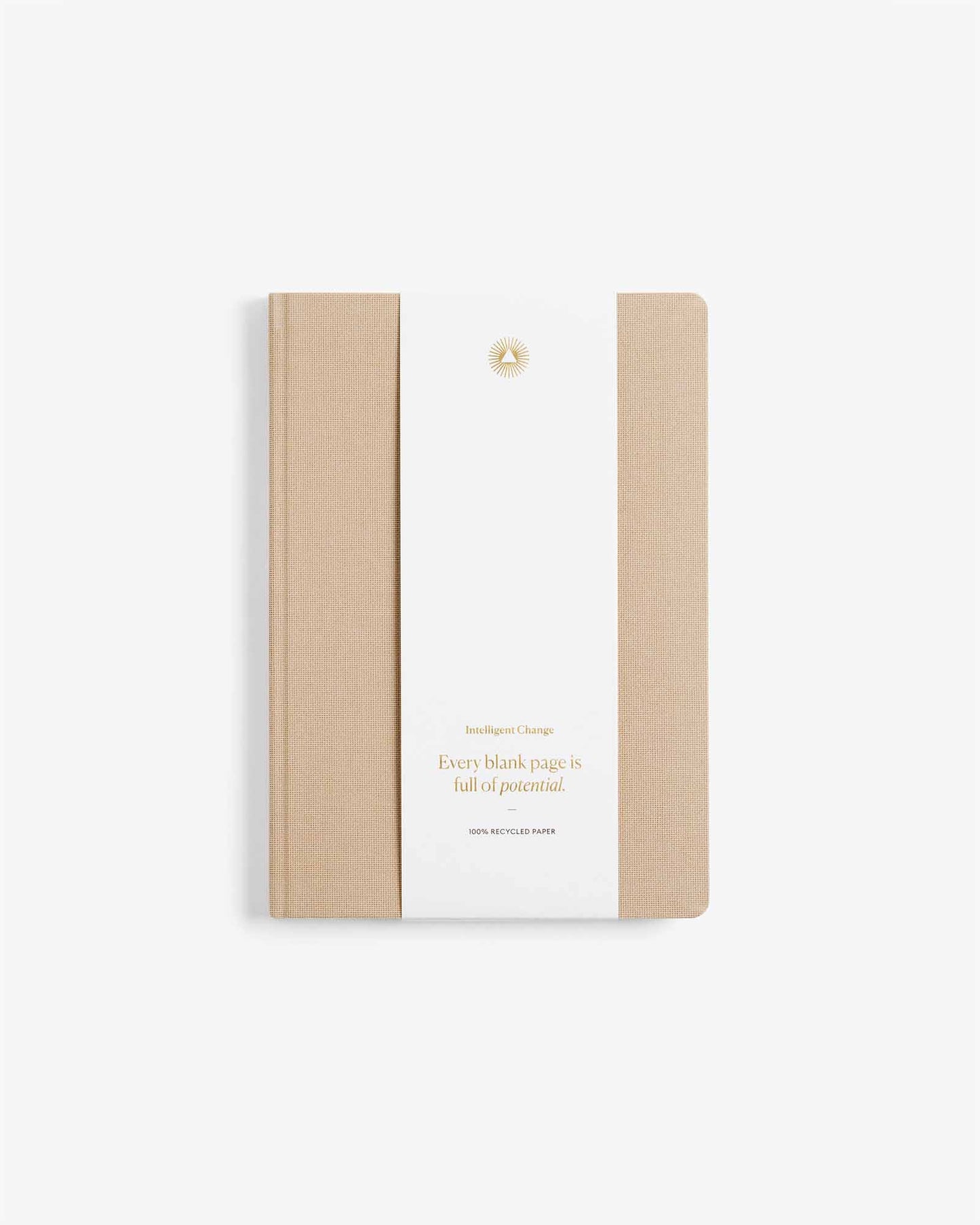 Notebook with beige cover and white back on a light beige background