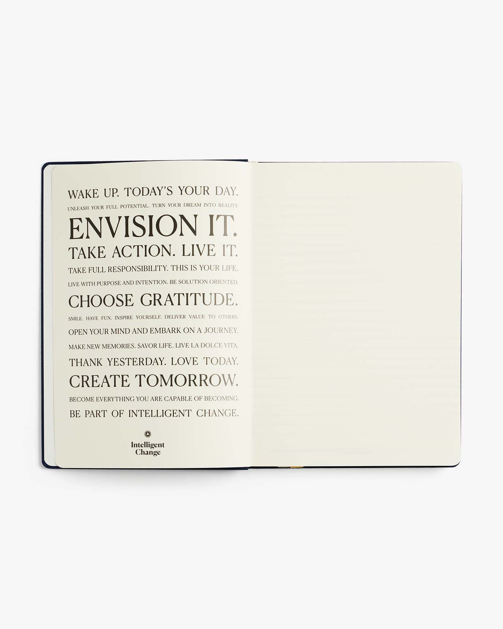 Open book with motivational text on a white background