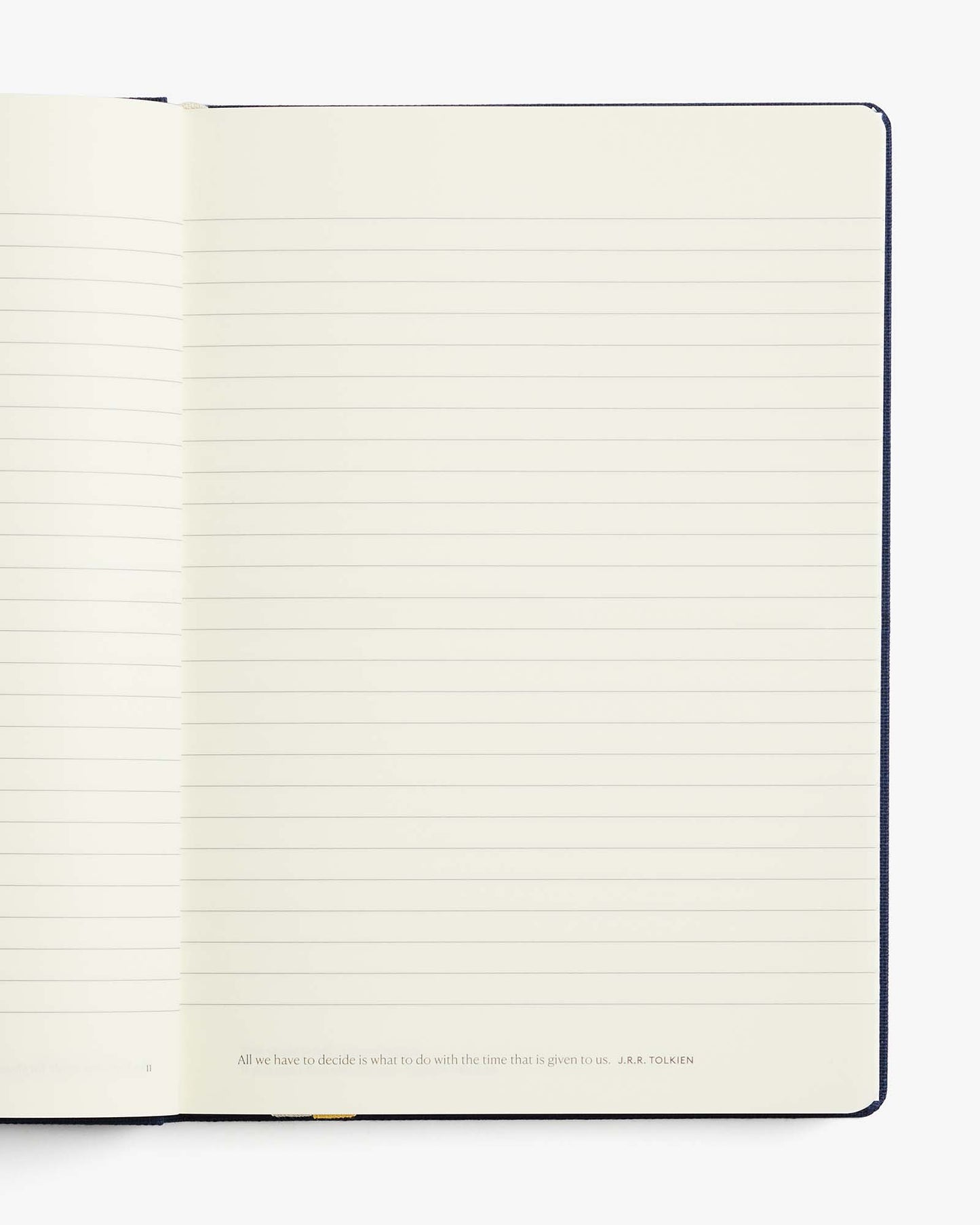 Open notebook with lined pages on a white background