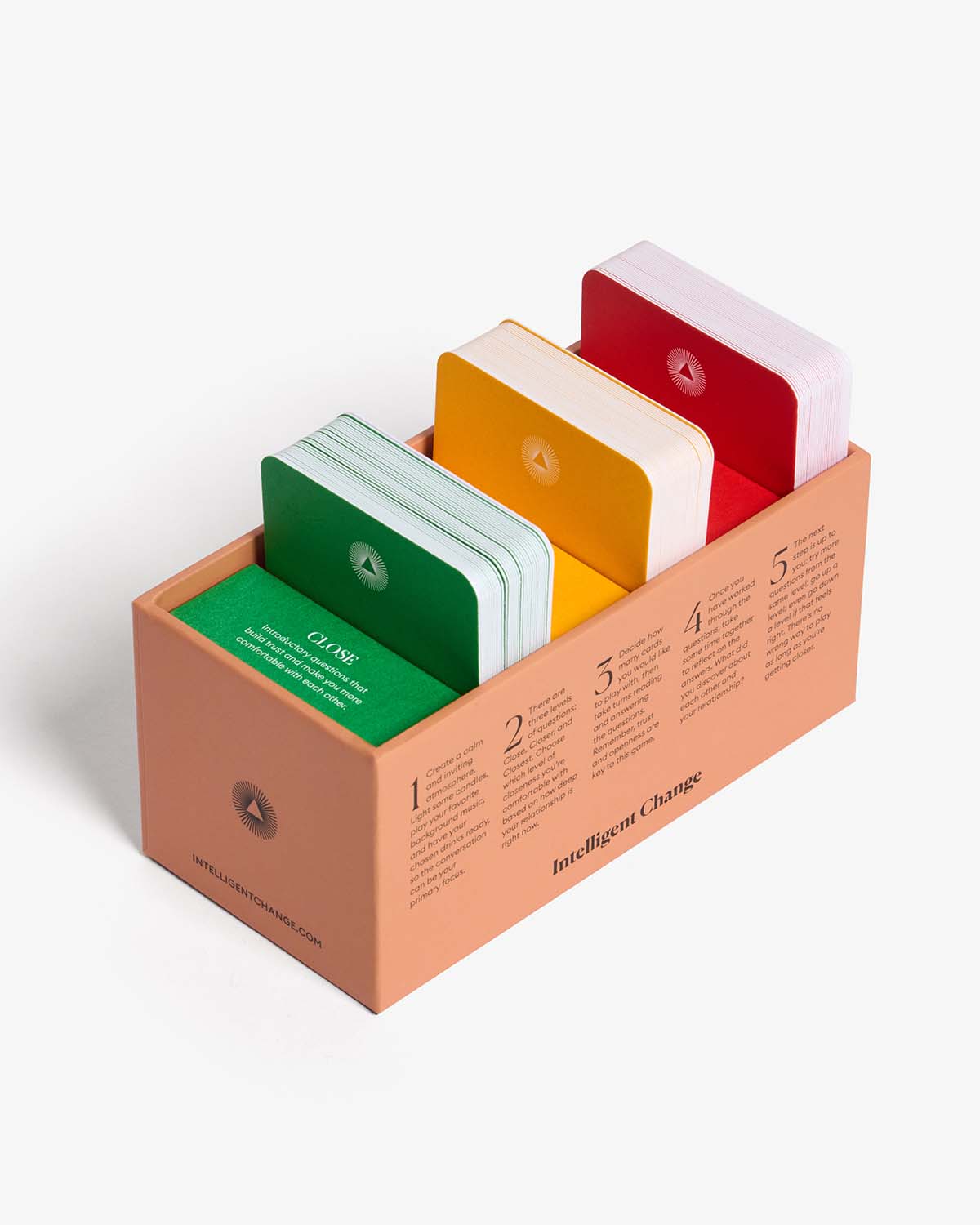 Set of color swatches in a wooden holder on a white background