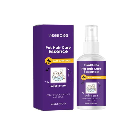 Yegbong Pet Hair Care Essence packaging and bottle on a white background