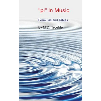 Book cover with wavy blue and white design and text about 'pi' in music by M.D. Troehler