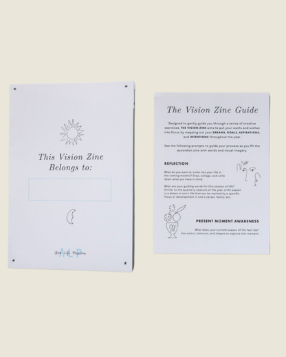 Two vision zine guides on a light beige background