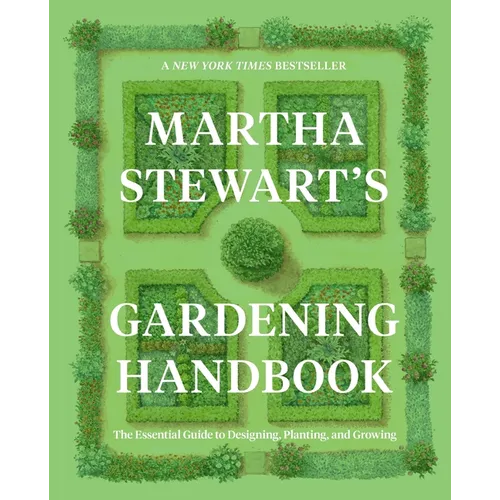Book cover of 'Martha Stewart's Gardening Handbook' with green background and garden design.