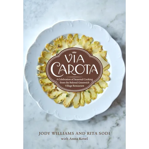 Book cover of 'Via Carota' with a plate of food on a marble background