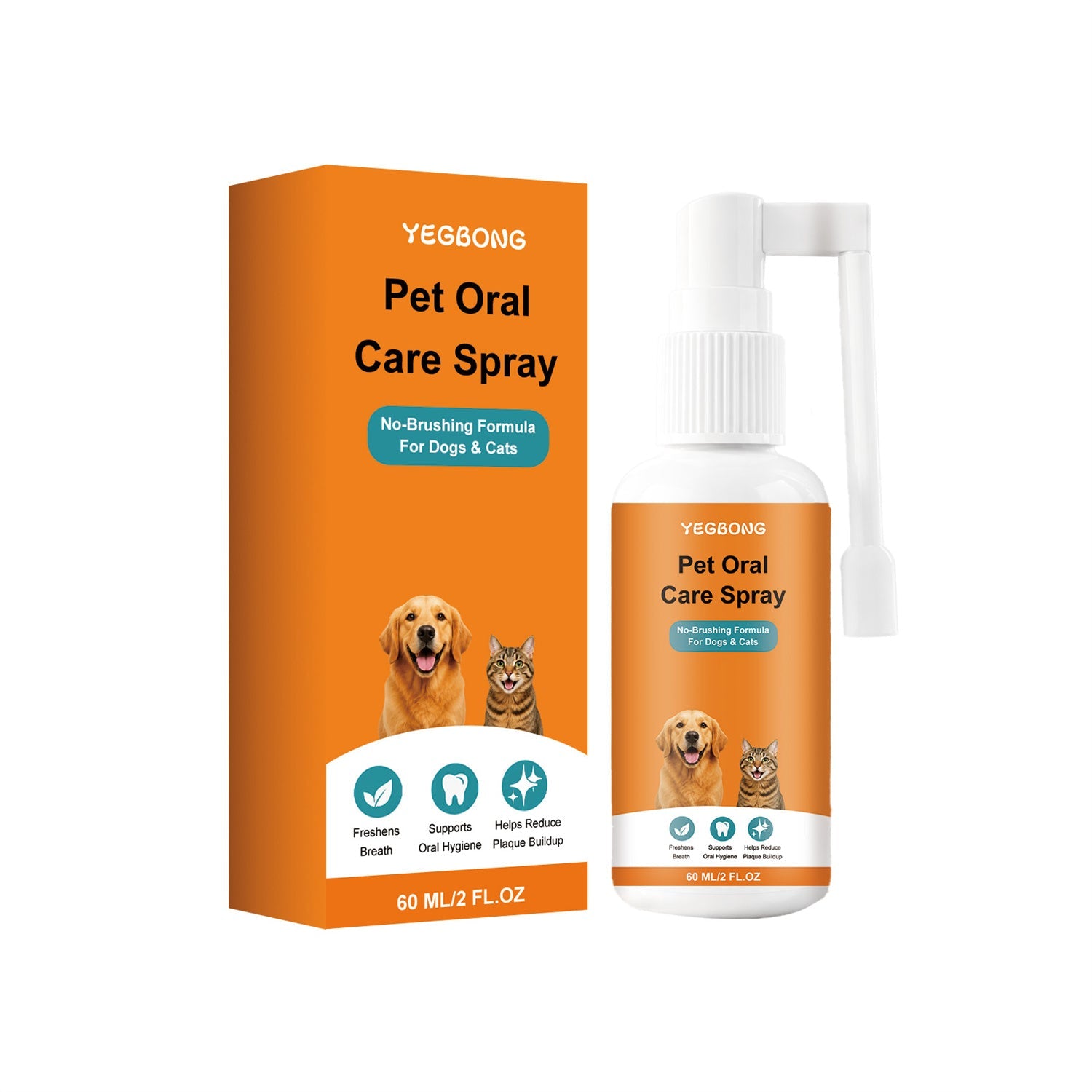 Yegbong Pet Oral Care Spray packaging and bottle on a white background