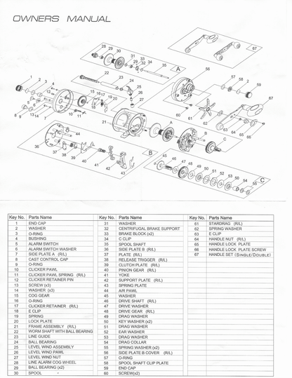 Technical diagram of mechanical parts with a parts list on a white background