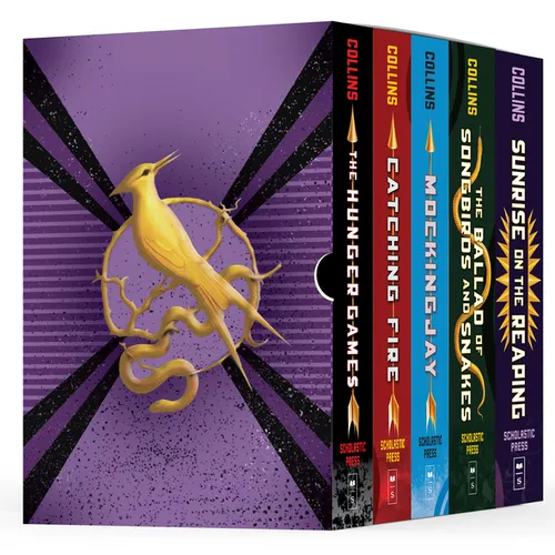Collins book series collection with a yellow bird design on a purple background