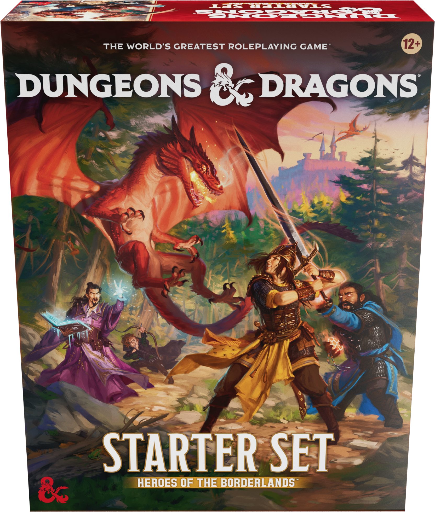 Dungeons & Dragons starter set packaging with characters and dragon illustration