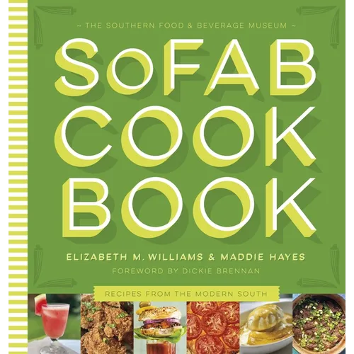 SOFAB Cookbook cover with green background and images of food.