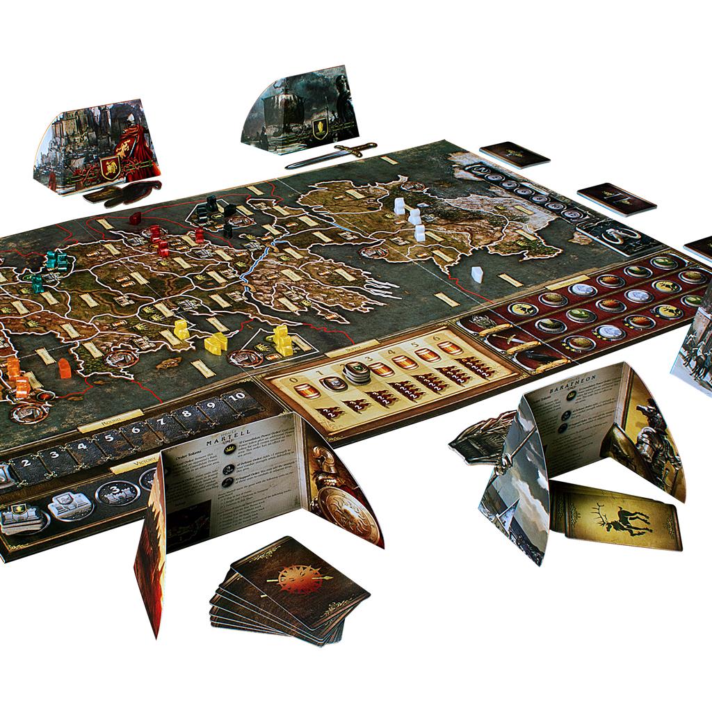 Board game with detailed map and various game pieces on a white background