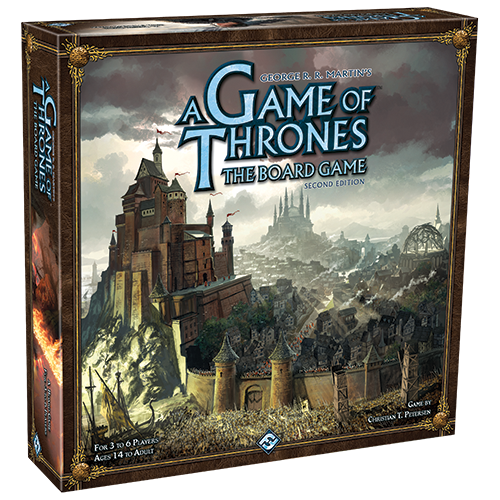 Board game box for 'A Game of Thrones' with fantasy castle illustration