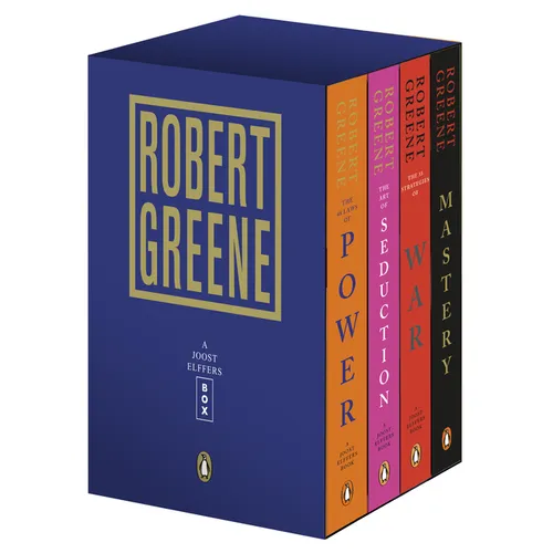 Box set of Robert Greene books with colorful spines on a white background